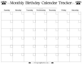 Good Gift Advice Free Downloads - Monthly Birthday Tracker Calendar